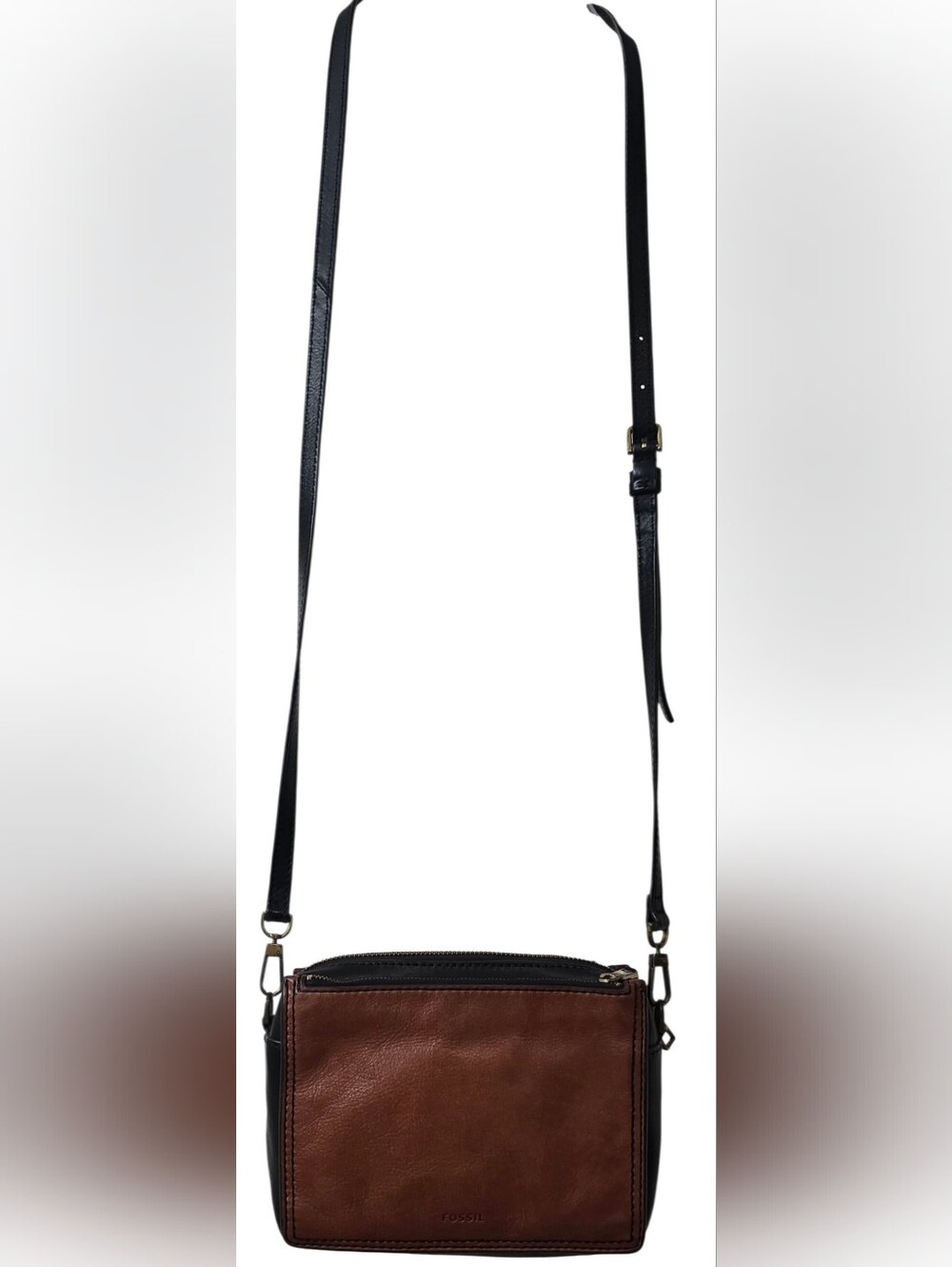 Fossil Campbell Two Tone Leather Crossbody Bag in Brown and Black -